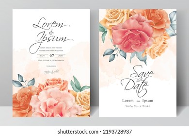 Minimalist wedding card template with floral and watercolor splash concept