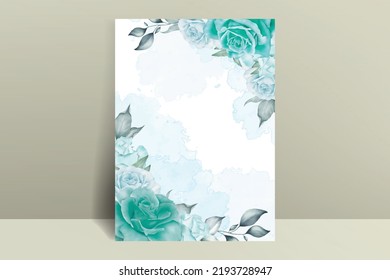 Minimalist wedding card template with floral and watercolor splash concept