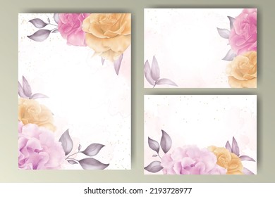 Minimalist wedding card template with floral and watercolor splash concept