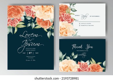 Minimalist wedding card template with floral and watercolor splash concept