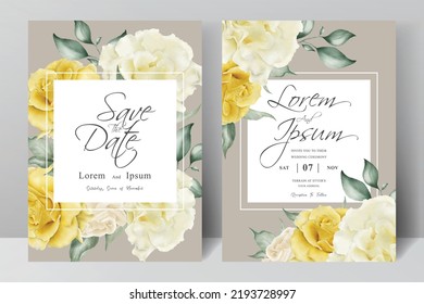 Minimalist wedding card template with floral and watercolor splash concept
