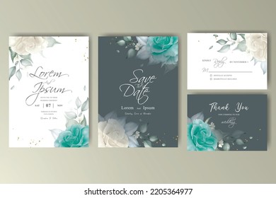 Minimalist wedding card template with floral and watercolor splash concept