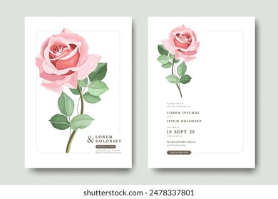 Minimalistische Hochzeitskarte Vorlage mit Rosenblumen