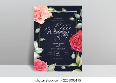 Minimalist wedding card template with yellow floral and watercolor splash concept
