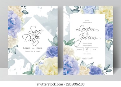 Minimalist wedding card template with yellow floral and watercolor splash concept