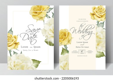 Minimalist wedding card template with yellow floral and watercolor splash concept