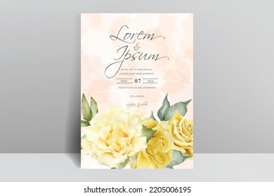 Minimalist wedding card template with yellow floral and watercolor splash concept