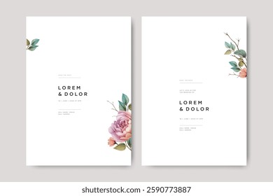 minimalist wedding card with watercolor rose flower design