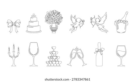 Minimalist wedding and celebration vector icons set
