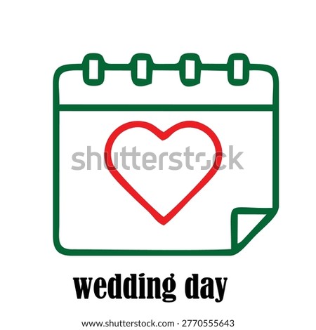 Minimalist Wedding Day Calendar Icon with Heart Symbol – Love Date Reminder, Romantic Event Concept Illustration