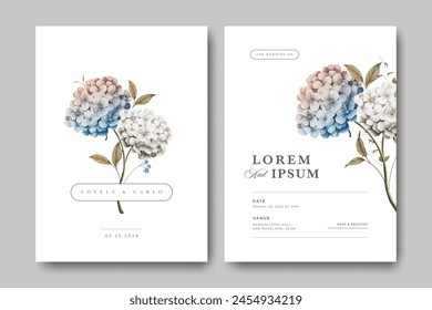 Minimalistisches Hochzeitseinladungskarten-Design mit Hortensienblume Aquarell