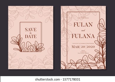 minimalist wedding invitation card with doodle floral flower simple elegant abstract vintage retro frame decoration monochrome color background greeting flyer template vector illustration