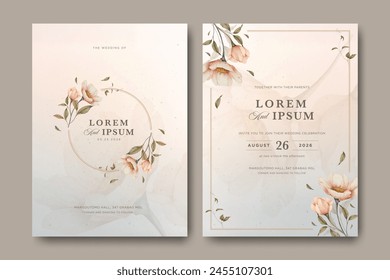 minimalist wedding invitation card with floral and creamy color background