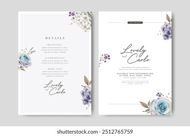 minimalist wedding invitation card with floral watercolor