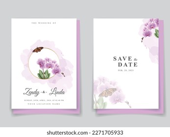 tarjeta de invitación de boda minimalista con ilustración de orquídea