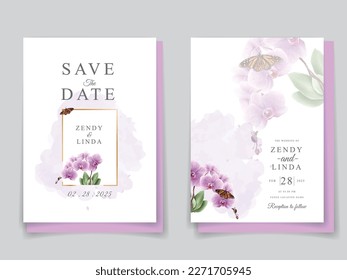 tarjeta de invitación de boda minimalista con ilustración de orquídea