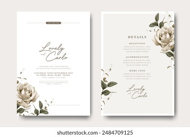 minimalist wedding invitation card with rose white flower