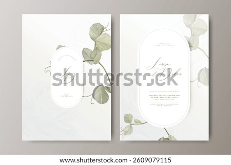 minimalist wedding invitation card set design with leaves watercolor