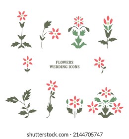 Minimalist wedding invitation floral card  Simple wildflowers  stems  leaves white background  Vector illustration  greeting card  logo  branding design  poster  print  wedding invitation  birthday