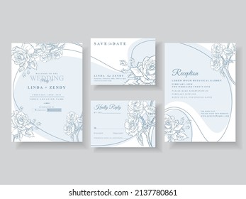 Minimalist wedding invitation with floral line art