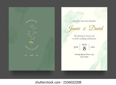 Minimalist wedding invitation with simple botanical line art illustration