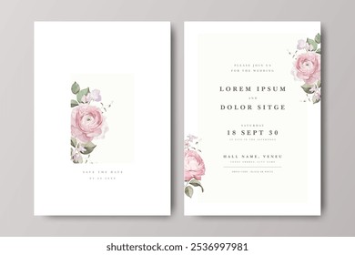 Minimalist wedding invitation template with creamy color rose flower background