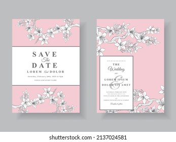 Minimalist wedding invitations card floral line art