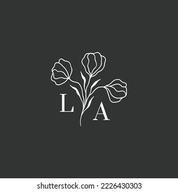 Logo de monograma de boda minimalista con flor dibujada a mano