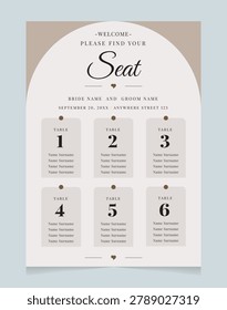 Minimalist Wedding Seating Chart Template with Arch Table Cards