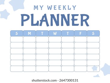 Minimalist weekly planner template blue simple grid design for schedule organization