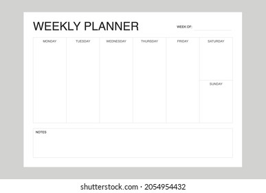 Minimalist Weekly Planner template, weekly schedule