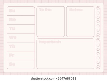 Minimalist Weekly Planner Template with To-Do, Notes, Important Sections