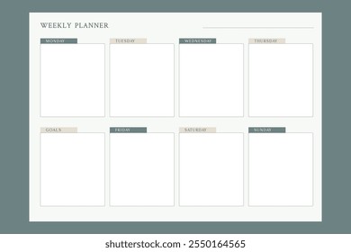 Minimalist weekly planner template. Vector illustration. Personal printable planner