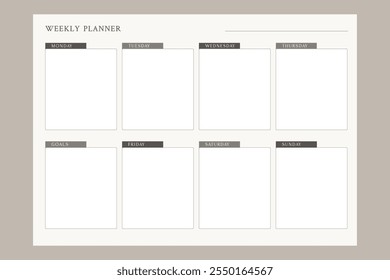 Minimalist weekly planner template. Vector illustration. Personal printable planner