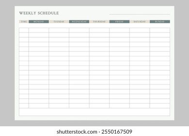 Minimalist weekly schedule template. Vector illustration. Personal printable business schedule
