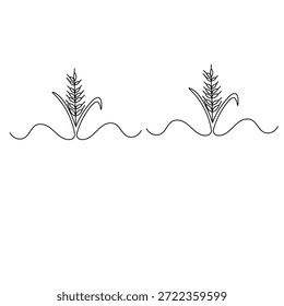 Minimalist wheat grain single line art vector illustration