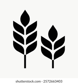 Minimalist wheat icon with two stylized wheat stalks. Simple wheat design, perfect for agriculture themes. Wheat symbol in black and white. Simple icon vector element. Agriculture concept.