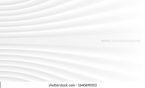 Minimalist White Abstract Background 3D Vector. Conceptual Futuristic Technology Wide Light Gray Wallpaper. Colorless Empty Blurred Surface Illustration. Clear Blank Business Presentation Backdrop