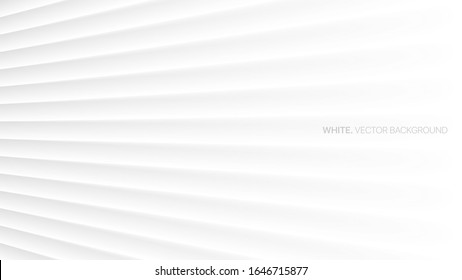 Minimalist White Abstract Background 3D Vector Smooth Perspective Lines. Futuristic Technology Wide Wallpaper. Colorless Empty Blurred Surface Illustration. Clear Blank Business Presentation Backdrop
