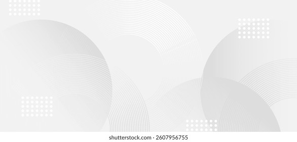 Minimalist White Abstract Background with Circular Pattern. White abstract background with geometric shapes. Modern circle lines pattern. Minimal geometric design.