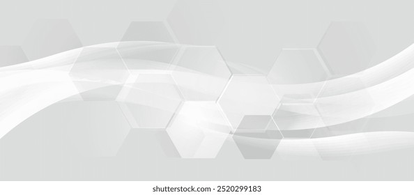 Fondo abstracto blanco minimalista con Formas hexagonales y ondas fluidas suaves, perfecto para diseños modernos