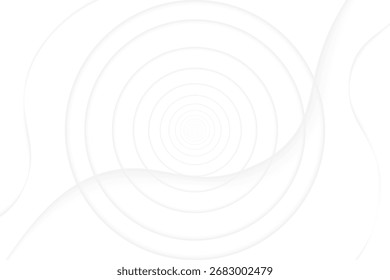 Fondo abstracto blanco minimalista con círculos concéntricos y líneas onduladas suaves.
