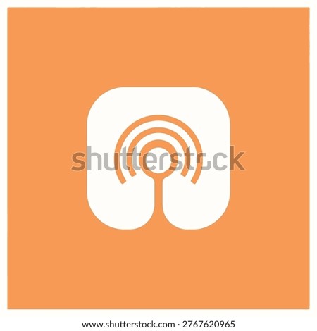 A minimalist white abstract symbol with concentric arcs emanating from a central circle, suggesting sound or connectivity.