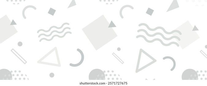 Minimalist white background with abstract gray shapes. The background features geometric patterns and a smooth texture. White and gray tones. Fun memphis pattern background. Gray background vector.