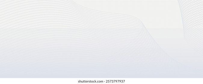 Minimalist white background with flowing lines. The background is smooth and white, creating a clean, modern look. Modern wavy line pattern background. Gray background vector.