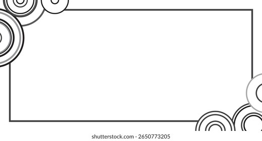 Minimalist white background with frame and gray circles in the corners.