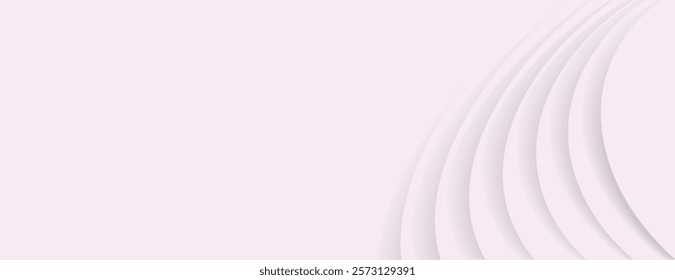 Minimalist white background with soft, curved lines. The background is smooth and clean, creating a serene white background effect. Abstract minimal curved layered texture background vector