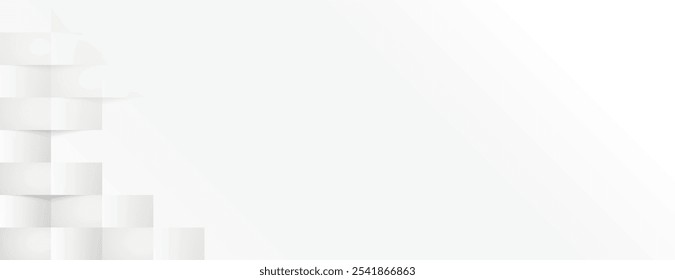 Minimalist white background, white background with subtle 3D texture, background featuring layered white geometric shapes. Modern 3D checkered pattern background vector