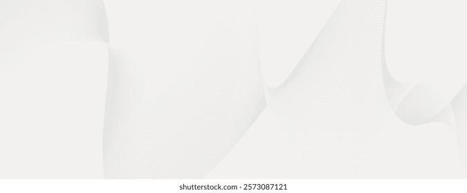 Minimalist white background with subtle wave patterns. The white background has a smooth, flowing texture, enhancing its clean, white appearance. Minimal abstract wavy gradient vector background