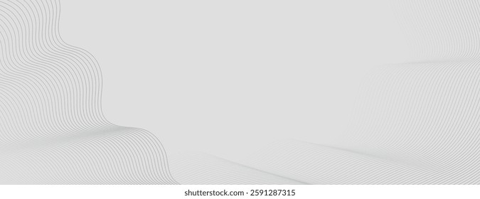 Minimalist white background with wavy line patterns. The white background creates a smooth, flowing texture with subtle curves. Minimal abstract gradient wavy line vector background